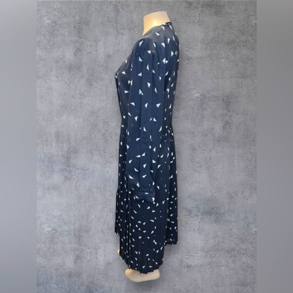 Leslie Fay Collections Navy Blue Geometric Midi Dress - Size 10 - Picture 3 of 5
